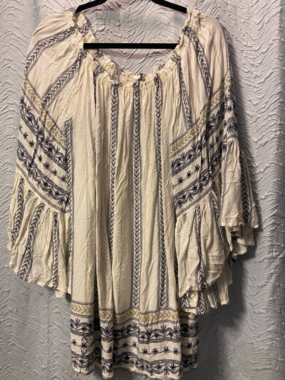 Elan Ivory Tunic with Navy Embroidery